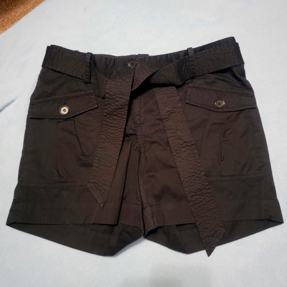Talbots Size 6P Petites Black Shorts Lightweight Pockets Belted Cotton Preppy